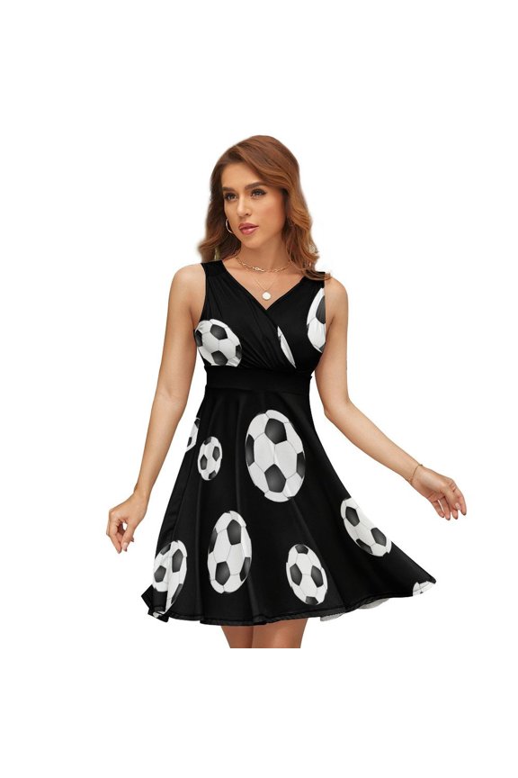 Soccer Vector Background Women's Tank Dress V Neck Sleeveless Summer Sundress