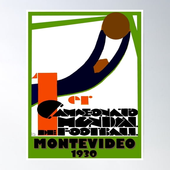 Soccer : Vintage 1930 Campeonato Mundial Montevideo Football Print Poster Wall Art, Modern Wall Decor, 8x12 UNFRAMED