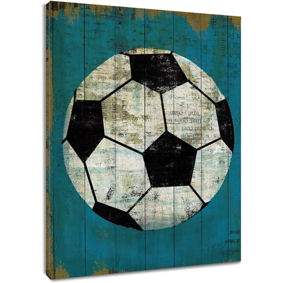 Soccer Wall Art Watercolor Football on Vintage Wooden Board Wall Art Prints Teenage Boys Sports Canvas Art Wall Decor for Living Room Bedroom 16x24 Inches