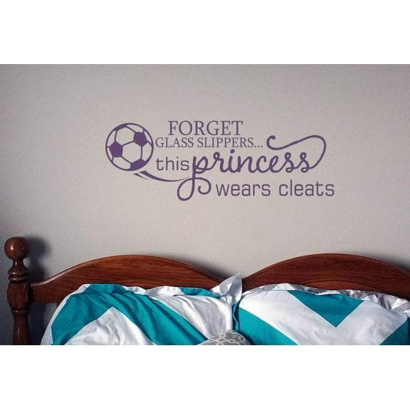 Soccer Wall Decals for Girls This Princess Wears Cleats Art Decor Quote 23x8-Inch Plum