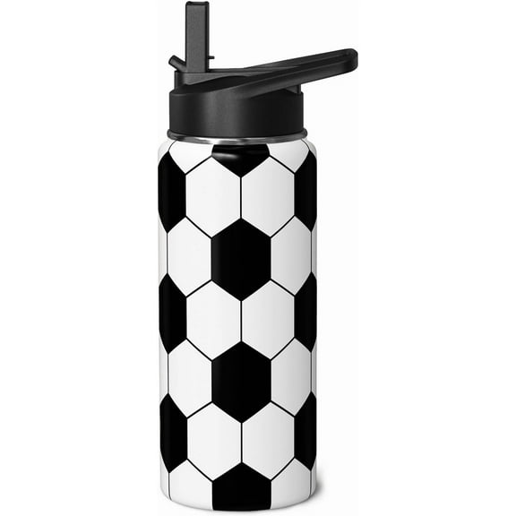 Soccer Water Bottle 32oz Insulated Sports Water Bottles Soccer Gifts for Men Women Gift for Coach Lovers Fan Players Stuff Accessories for Boys Girls