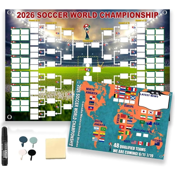 Soccer World Cup Schedule And Final Round Poster 48-Team Collection 2-in-1 A2 Size PVC Material Double-Sided Wall Chart For Soccer Fans