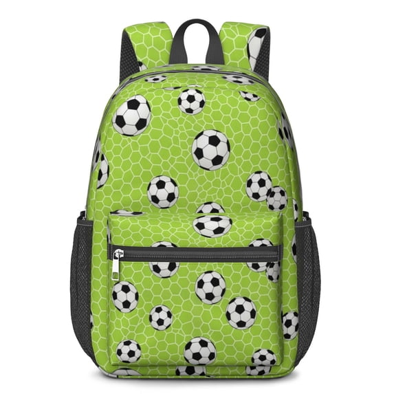 Soccer and Net Green Pattern 17" School Backpacks for Teens,Waterproof Oxford Fabric,S-Shape Padded Straps for School,Travel,Hiking,Camping