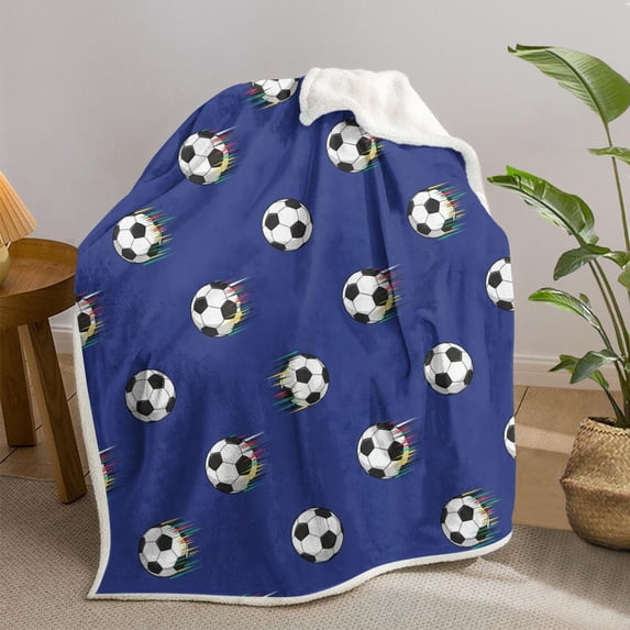 Soccer and Speed Blue Pattern Soft Sherpa Fleece Throw Blanket, Warm Cozy Plush Blanket for Sofa Bed Couch, All Season, 30"x40"