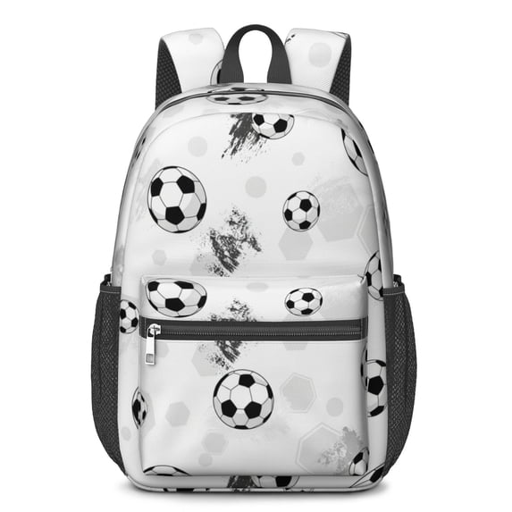Soccer and Splash White Pattern 17" School Backpacks for Teens,Waterproof Oxford Fabric,S-Shape Padded Straps for School,Travel,Hiking,Camping