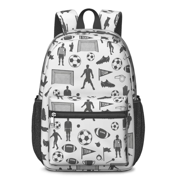 Soccer and Team Gray Pattern 17" School Backpacks for Teens,Waterproof Oxford Fabric,S-Shape Padded Straps for School,Travel,Hiking,Camping