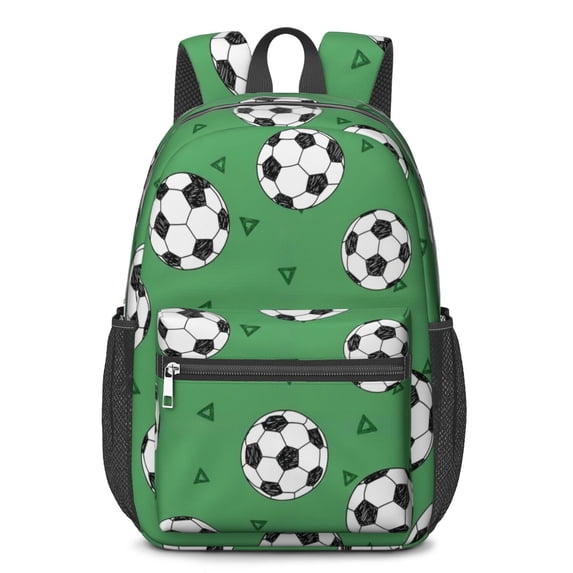 Soccer and Triangle Green Pattern 17" School Backpacks for Teens,Waterproof Oxford Fabric,S-Shape Padded Straps for School,Travel,Hiking,Camping