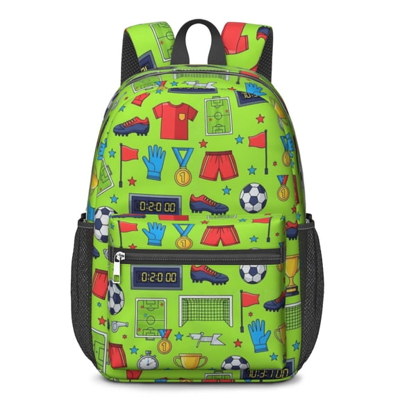 Soccer and Trophy Green Pattern 17" School Backpacks for Teens,Waterproof Oxford Fabric,S-Shape Padded Straps for School,Travel,Hiking,Camping