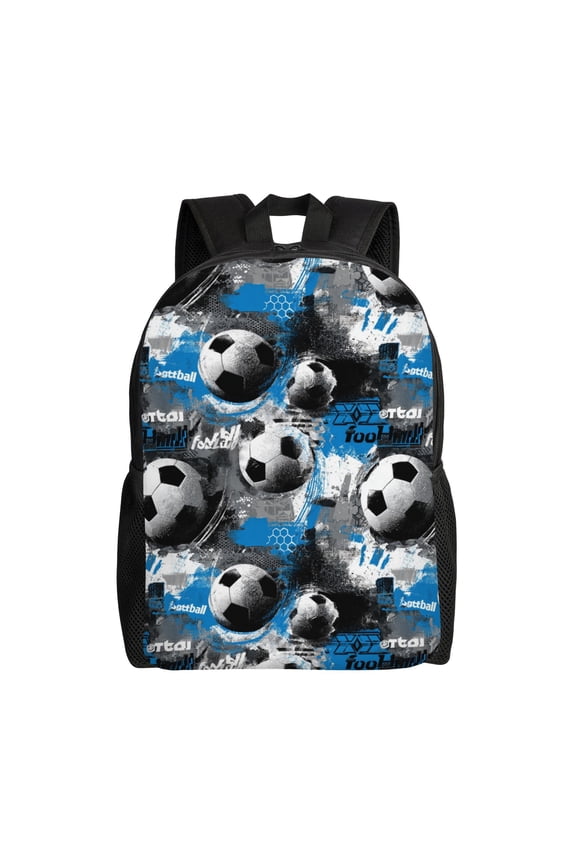 Soccer balls collage Backpack with 15 Inch Laptop Compartment,Water-Resistant Daypack, Large Capacity Backpack with Adjustable Breathable Shoulder Straps for Daily Use Travel Gym