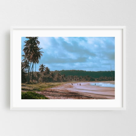 Soccer at the beach - João Pessoa Paraíba Brasil Photography Beach Tropical Palm Tree Coastal Seascape Nature Landscape White Framed Wall Art Print 5 x 7 inches