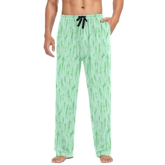 Soccer players green background pattern Men's ComfortSoft Cotton Printed Lounge Pants,Pockets, Drawstring/Elastic Waist
