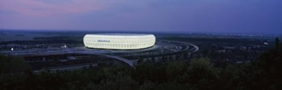 Soccer stadium lit up at nigh Allianz Arena Munich Bavaria Germany Canvas Art - Panoramic Images (36 x 12)