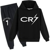 LCZZD Soccer star Cr-istiano Ro-naldo Sweatshirt and Sweatpants, Novelty Long-Sleeved Hoodie Pullover Top Sweatpants 2 Piece Suit for Boys and GirlsA 1-2Y