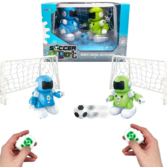 SoccerBot RC Soccer Robots. 2 Players Remote Control Soccer Game For Kids. Tackle, Dribble & Shoot! Kick The Ball Into The Net & Score! Football Toys for Boys & Girls. USB Rechargeable