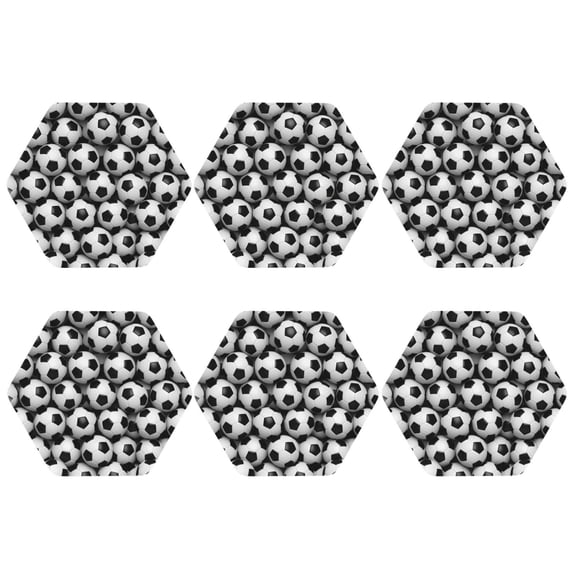 Soccerballs Pattern Leather Drink Coasters for Drinks (6 Pack) for Tabletop Protection Hexagon