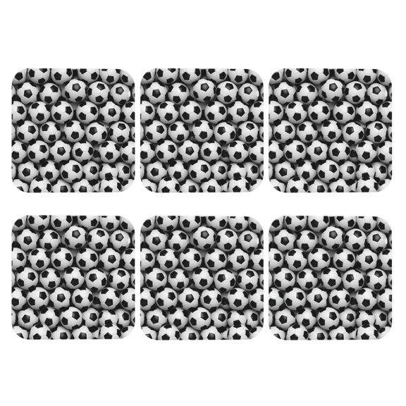 Soccerballs Pattern Leather Drink Coasters for Drinks (6 Pack) for Tabletop Protection Square