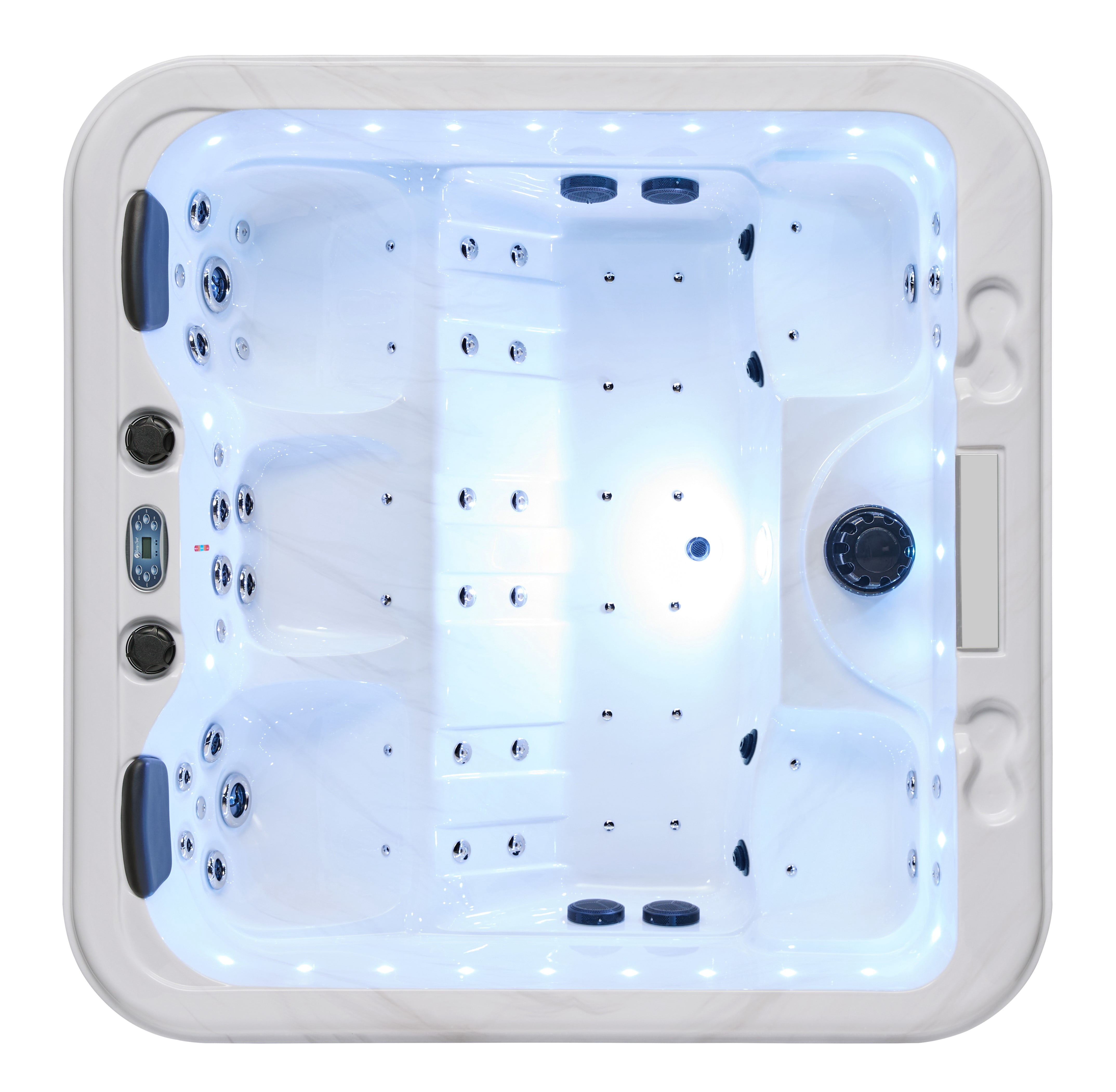 Social 5-Person 51 Jet Hot Tub with Waterfall,  LED Lighting, Bluetooth and Ozone