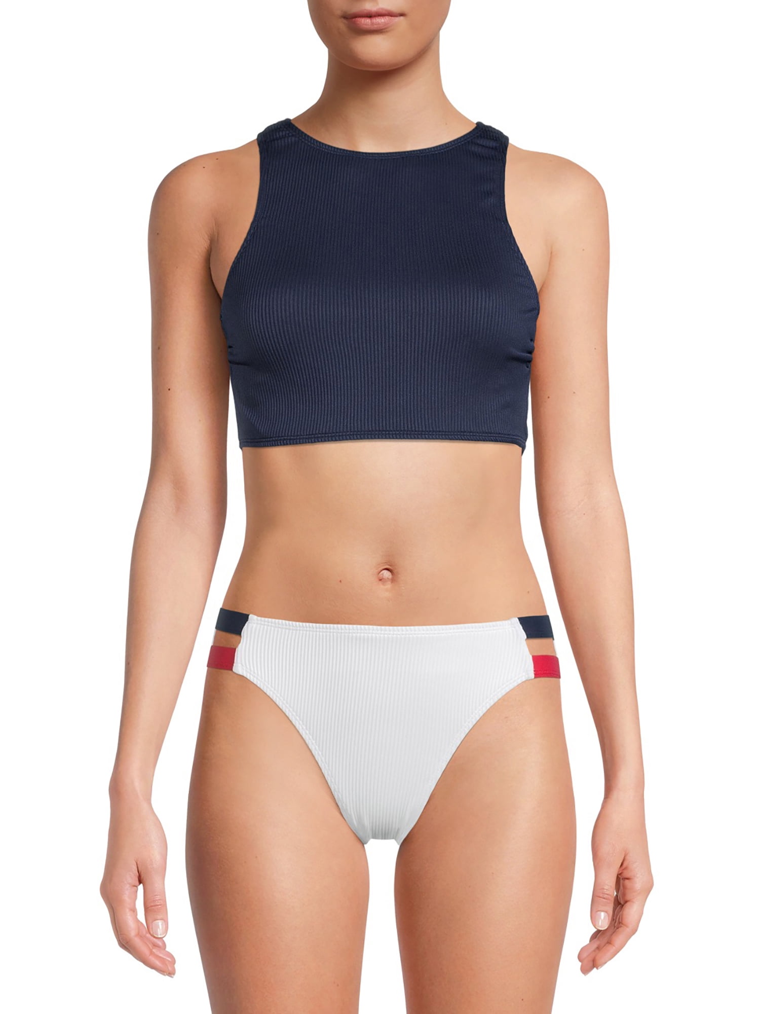 Social Angel Women's Ribbed Crop Bikini Swimsuit Top