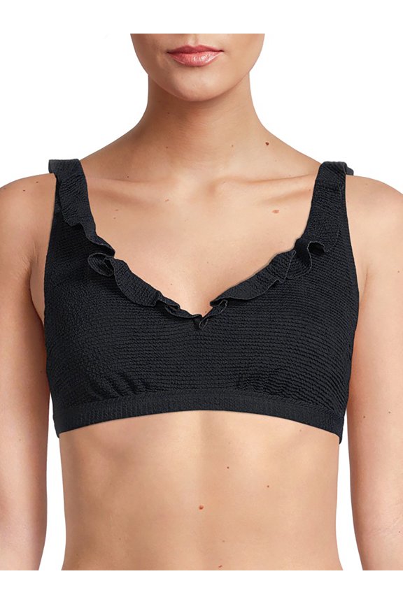 Women's Ribbed Ruffle Bikini Swimsuit Top