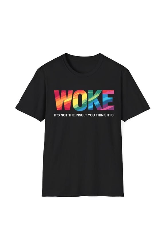 Social - Culture Graphic Tee, Tops Has "WOKE..." Text, Round Neck Regular Fit T - shirts, Size(S - 5XL)