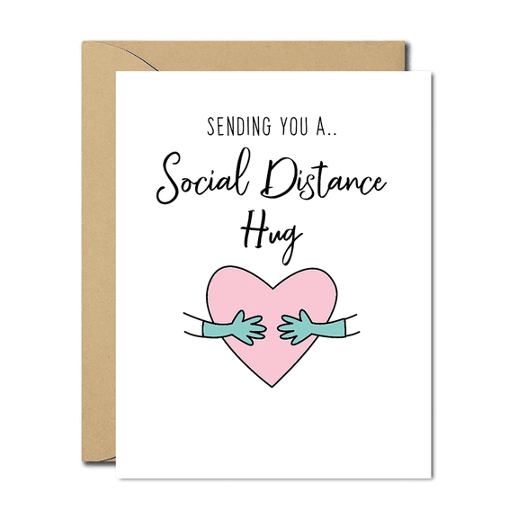 Social Distance Hug Greeting Card Sending You a Heartfelt Message of Love - Blank Inside with Envelope Perfect for Friends and Family During Tough Times