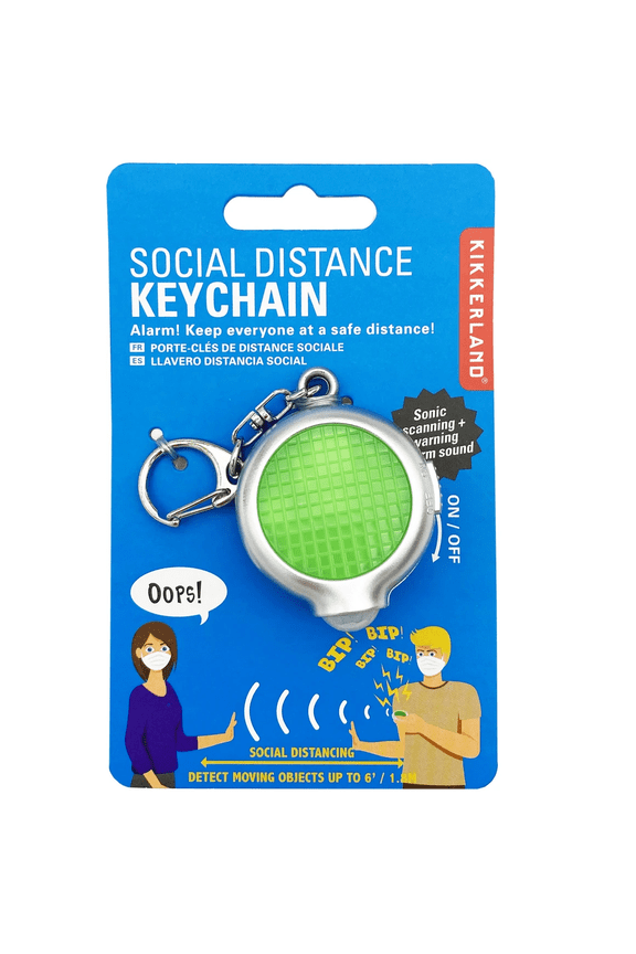Social Distance Keychain with Alarm, Flashing Light, Detects Movement Up to 6 ft, Compact Personal Protection Keychain with On, Off Button, Lobster Claw Clip, Green