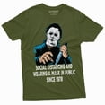 thumbnail image 1 of Social Distancing And Wearing Mask Funny Halloween Horror T-Shirt Michael Myers Mens Tee (Medium Military Green), 1 of 6