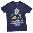 thumbnail image 1 of Social Distancing And Wearing Mask Funny Halloween Horror T-Shirt Michael Myers Mens Tee (Small Navy Blue), 1 of 5