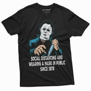 SILVER LAKE T-SHIRTS Social Distancing And Wearing Mask Funny Halloween Horror T-Shirt Michael Myers Mens Tee