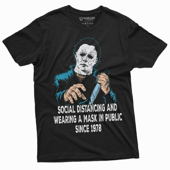 Social Distancing And Wearing Mask Funny Halloween Horror T-Shirt Michael Myers Mens Tee
