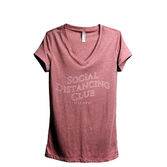 Social Distancing Club Women's Fashion Relaxed V-Neck T-Shirt Tee Heather Rouge Small
