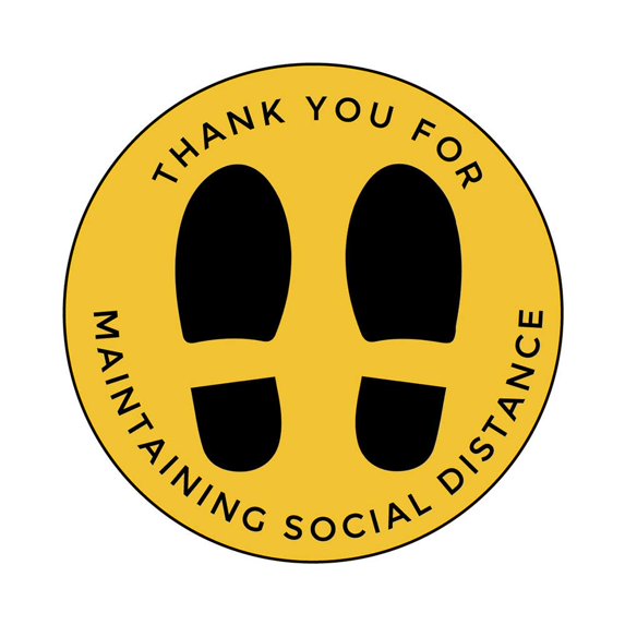 Social Distancing Floor Decals - Yellow Thank You Design - 12 Inch Circle - Removable Pressure-Sensitive Vinyl - Online Labels (Pack of 10)