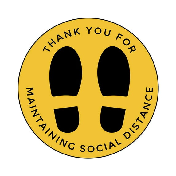 Social Distancing Floor Decals - Yellow Thank You Design - 12 Inch Circle - Removable Pressure-Sensitive Vinyl - Online Labels (Pack of 25)