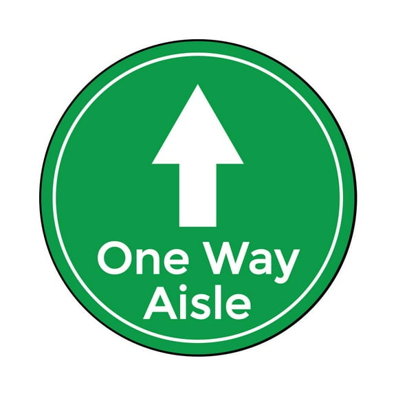 Social Distancing Floor Signs - Green One Way Aisle Design - 12 Inch Circle - Indoor Only - Removable Adhesive Vinyl - Online Labels (Pack of 10)