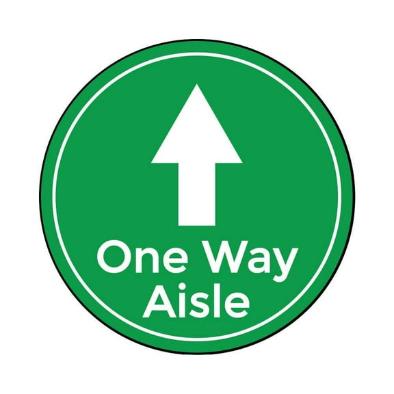 Social Distancing Floor Signs - Green One Way Aisle Design - 12 Inch Circle - Indoor/Outdoor - Aggressive Adhesive Vinyl - Online Labels (Pack of 10)