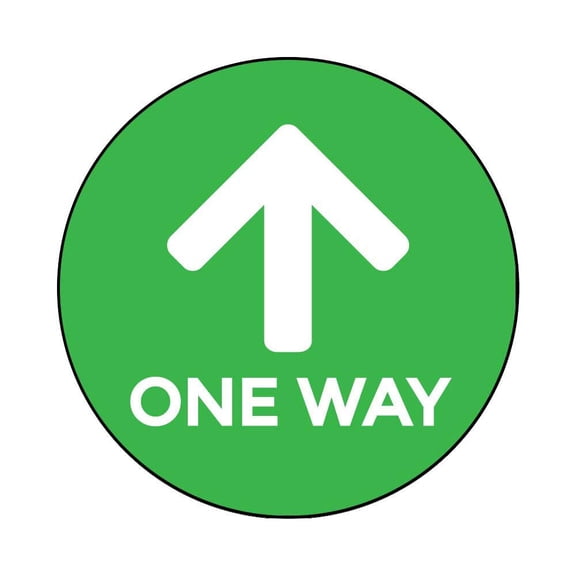 Social Distancing Floor Signs - Green One Way Design - 12 Inch Circle - Indoor Only - Removable Adhesive Vinyl - Online Labels (Pack of 10)
