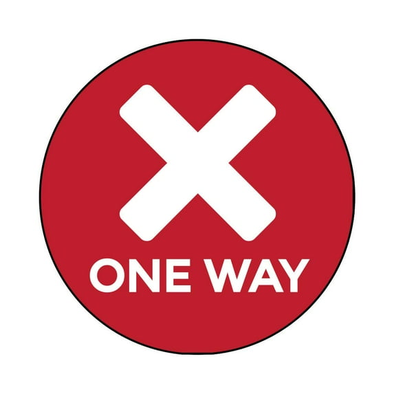 Social Distancing Floor Signs - Pack of X Stickers - Red One Way Design - 12 Inch Circle - Indoor/Outdoor - Aggressive Adhesive Vinyl - Online Labels (Pack of 5)