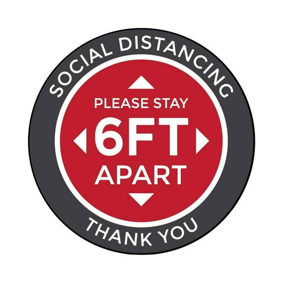 Social Distancing Floor Signs - Red/Gray Stay 6 FT Apart Design - 12 Inch Circle - Indoor/Outdoor - Aggressive Adhesive Vinyl - Online Labels (Pack of 5)