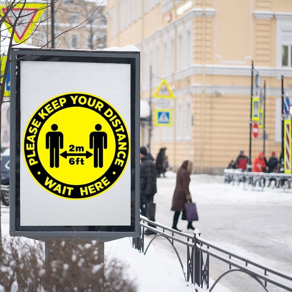 Social Distancing Floor Sticker Keep Distance Stand Here Reminder Sign for Workplace Public Area Safety Indoor Outdoor Use Diameter,distance marker,Yellow,1PC