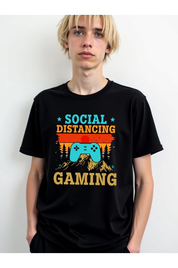 Social Distancing Gaming Tee for men round neck T-shirt black graphic 2026 Stylish summer outerwear Vintage Unisex Shirt Printed tshirts