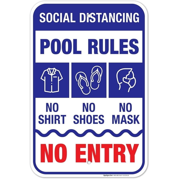 Social Distancing Pool Rules Metal Sign, Health Safety Plaque For Swimming Pool Spaces, Public Pool Distancing Sign, 8x12 Inch For Home Wall Art Decor Metal Tin Sign
