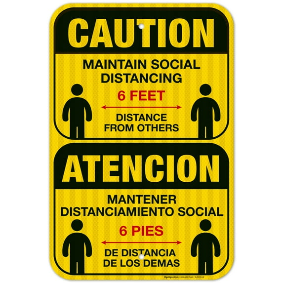Social Distancing Sign, Social Distancing Sign, Bilingual English Spanish, 12x18 Reflective Aluminum EGP
