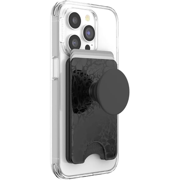PopSockets Phone Wallet for MagSafe, Phone Card Holder with Grip, Black - Laced