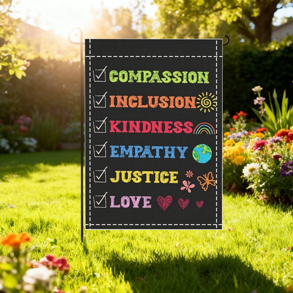 Social Justice Equality Inclusion Love Garden Flag, Front Porch Lawn Pride Housewarming Decor, Thanksgiving Christmas Gift
