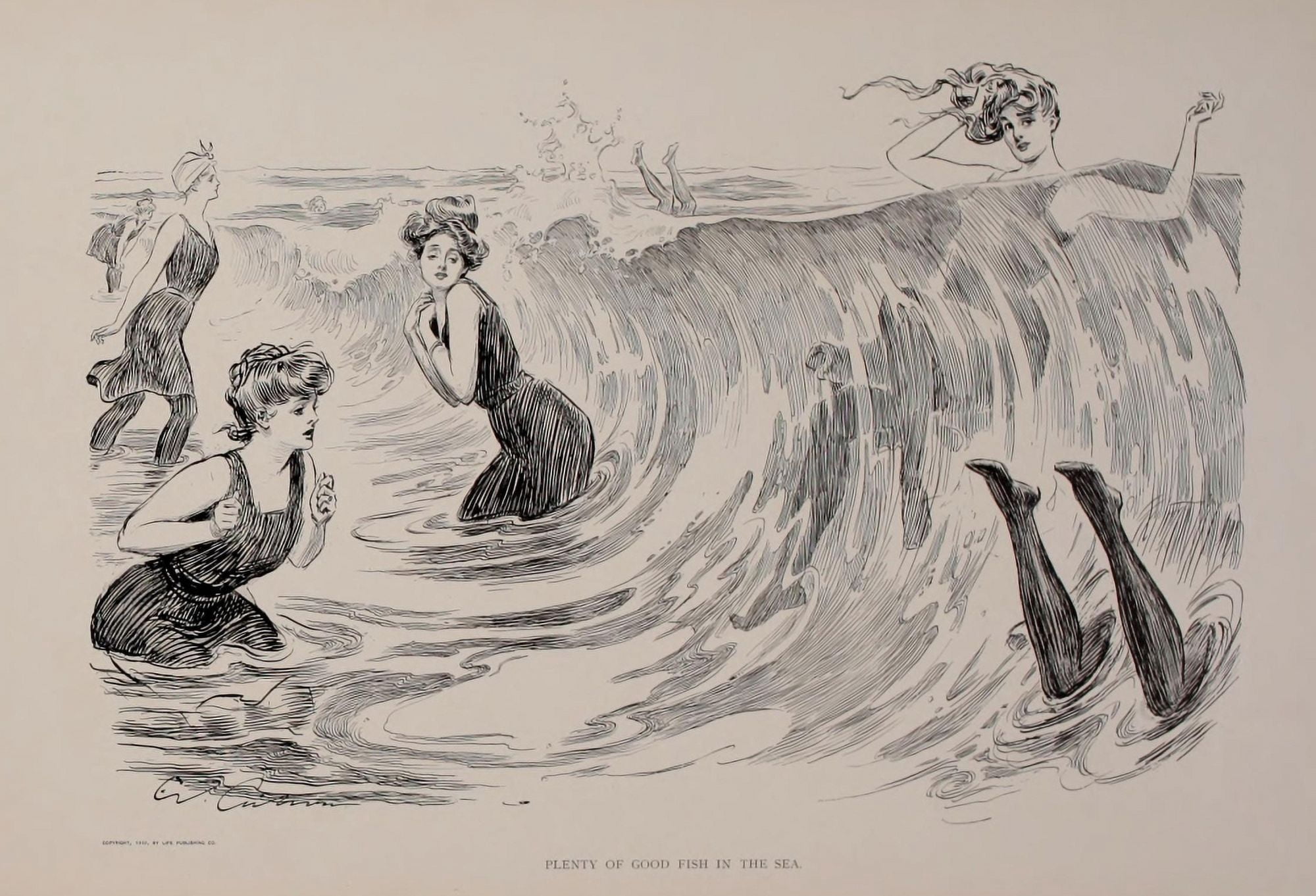 Social Ladder 1902 Ladies swimming Canvas Art - Charles Dana Gibson (18 x 24)