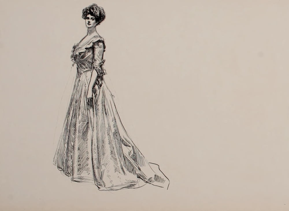 Social Ladder 1902 Lady in dress Canvas Art - Charles Dana Gibson (18 x 24)