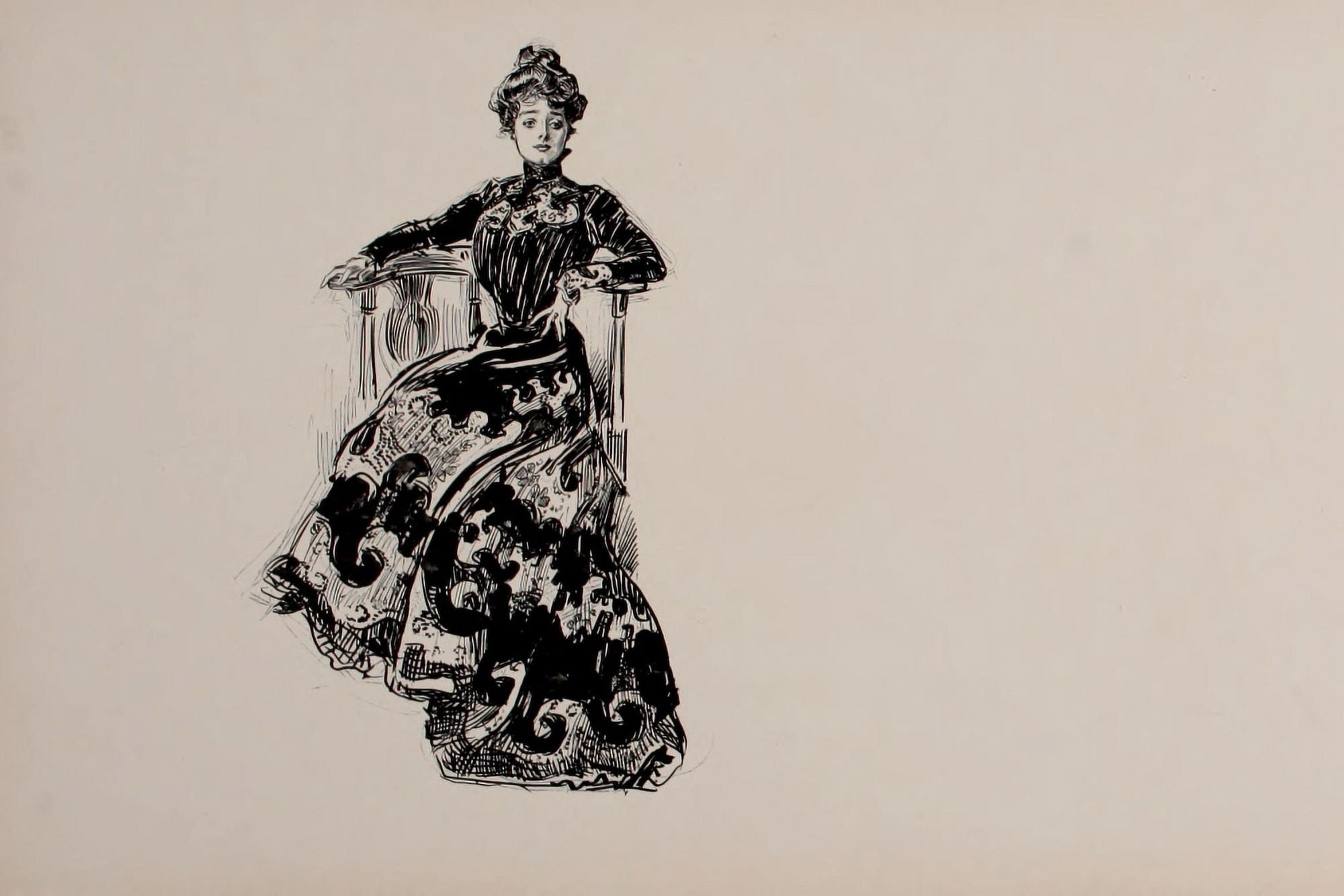 Social Ladder 1902 Lady in heavy dress Canvas Art - Charles Dana Gibson (18 x 24)