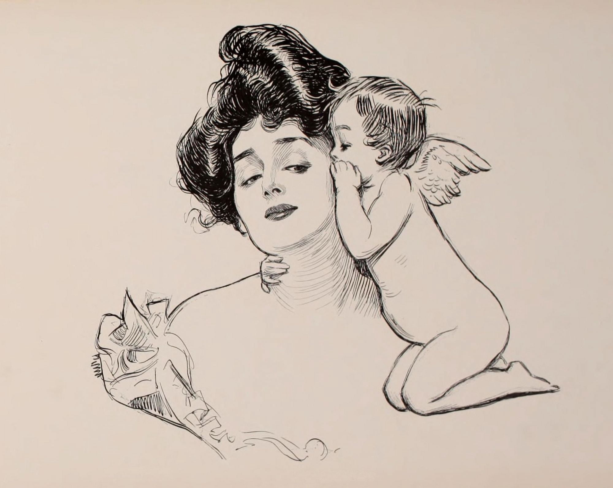 Social Ladder 1902 Lady with Cupid Canvas Art - Charles Dana Gibson (18 x 24)