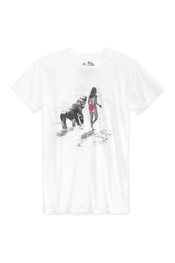 Mens On The Beach Graphic T-Shirt, White, Large