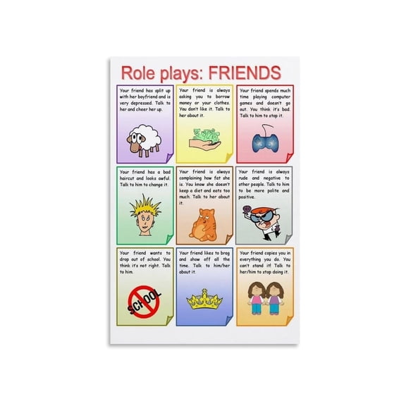 Social Scenarios Role Play Poster 9 Real Life Conversation Prompts For English As A Second Language Speaking Practice Canvas Wall Art Decor For Living Room Bedroom